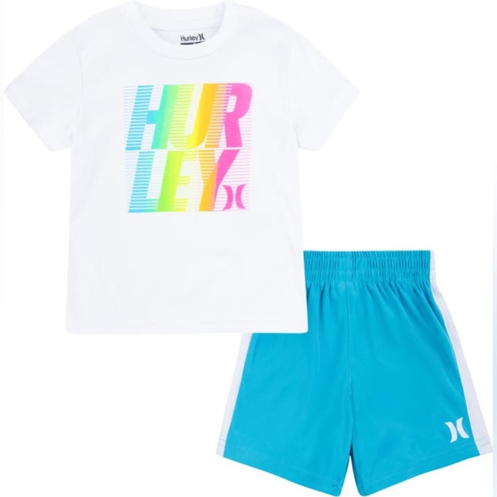 Hurley Kids' Moto Stack Graphic Tee & Shorts Set - NWT